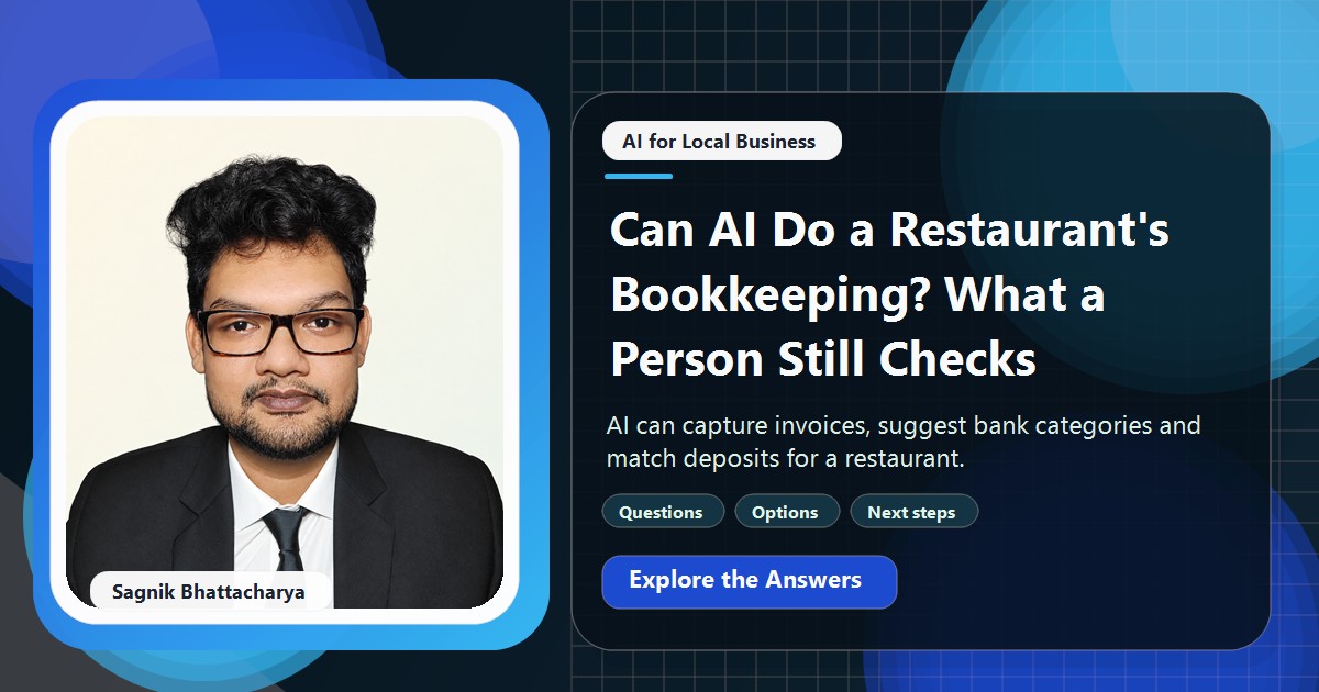 Coding Liquids tutorial cover featuring Sagnik Bhattacharya for Can AI Do a Restaurant's Bookkeeping? What a Person Still Checks.