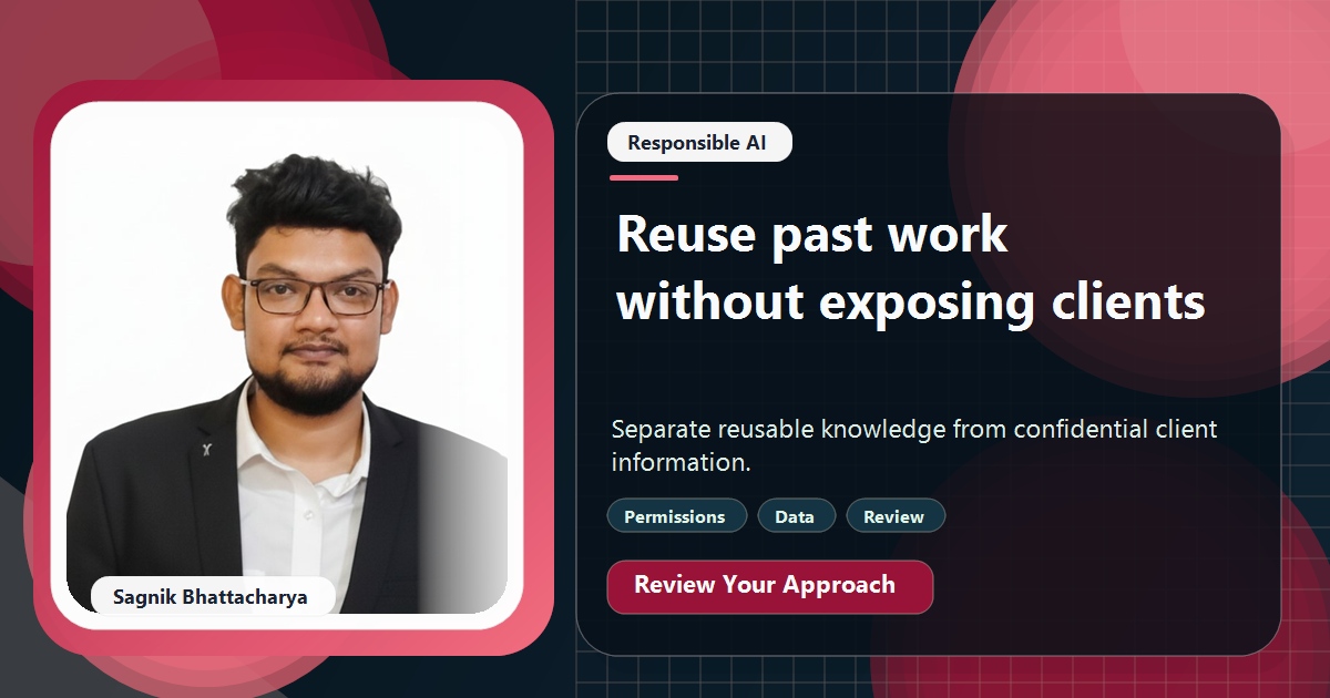 Coding Liquids tutorial cover featuring Sagnik Bhattacharya for Reusing Past Client Work With AI Without Leaking Client Data.