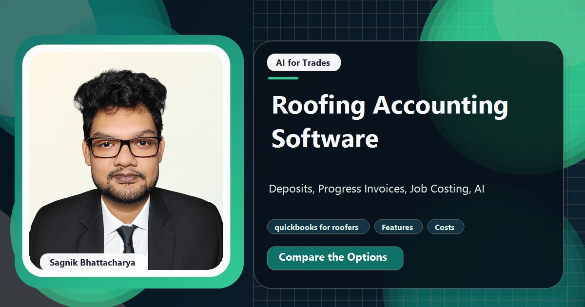 Coding Liquids tutorial cover featuring Sagnik Bhattacharya for Roofing Accounting Software: Deposits, Progress Invoices, Job Costing, AI.