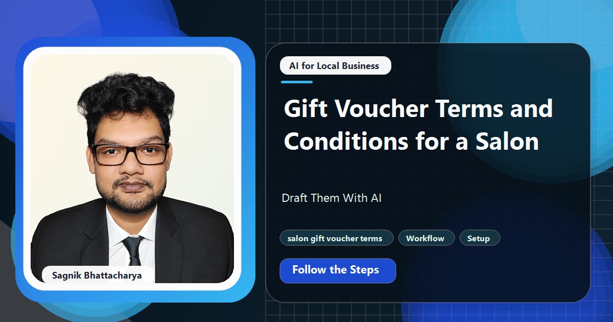 Coding Liquids tutorial cover featuring Sagnik Bhattacharya for Gift Voucher Terms and Conditions for a Salon: Draft Them With AI.