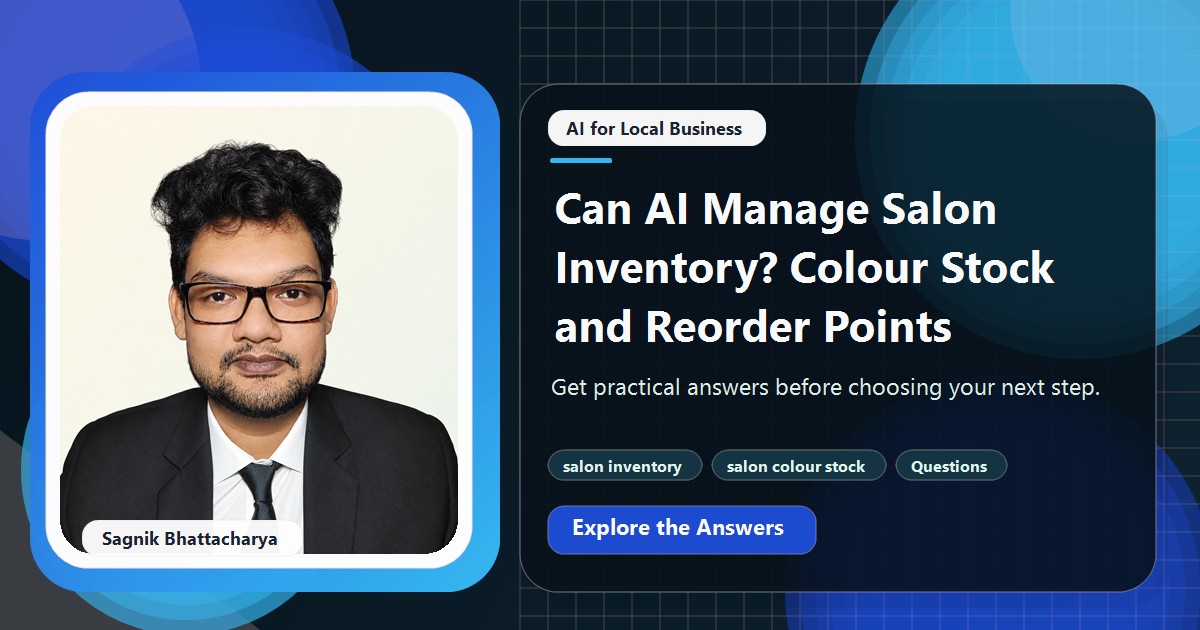 Coding Liquids tutorial cover featuring Sagnik Bhattacharya for Can AI Manage Salon Inventory? Colour Stock and Reorder Points.