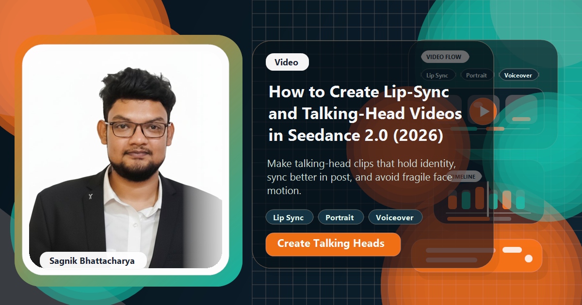 Coding Liquids blog cover featuring Sagnik Bhattacharya for the Seedance 2.0 lip-sync and talking-head guide.
