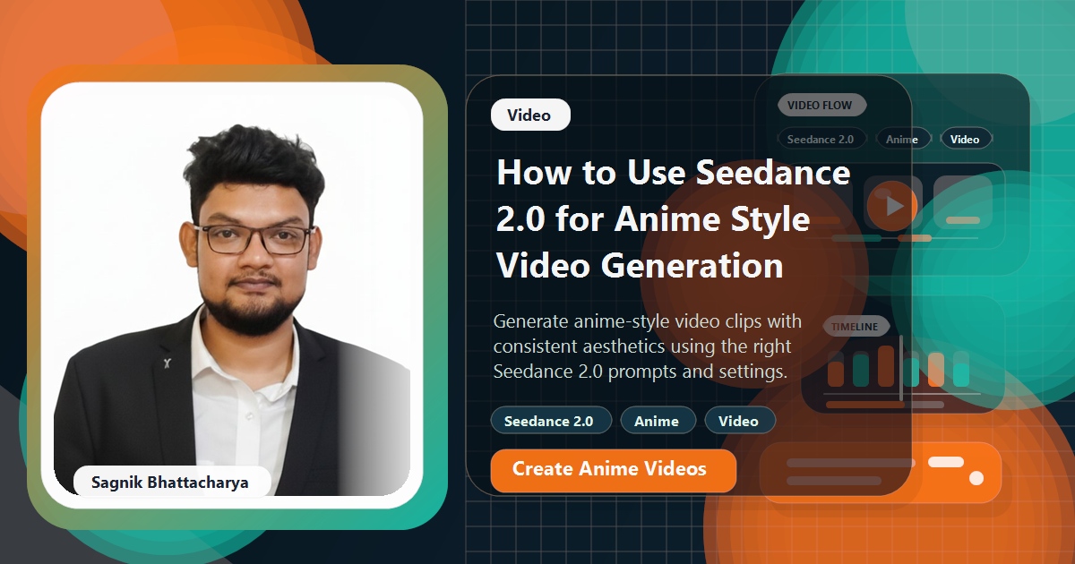 Coding Liquids blog cover featuring Sagnik Bhattacharya for using Seedance 2.0 for anime style video generation.