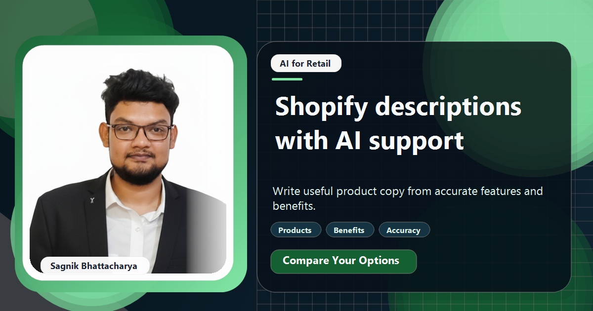 Coding Liquids tutorial cover featuring Sagnik Bhattacharya for How to Write Shopify Product Descriptions With AI That Convert.