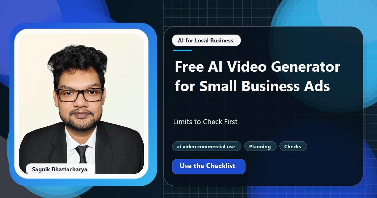 Coding Liquids tutorial cover featuring Sagnik Bhattacharya for Free AI Video Generator for Small Business Ads: Limits to Check First.