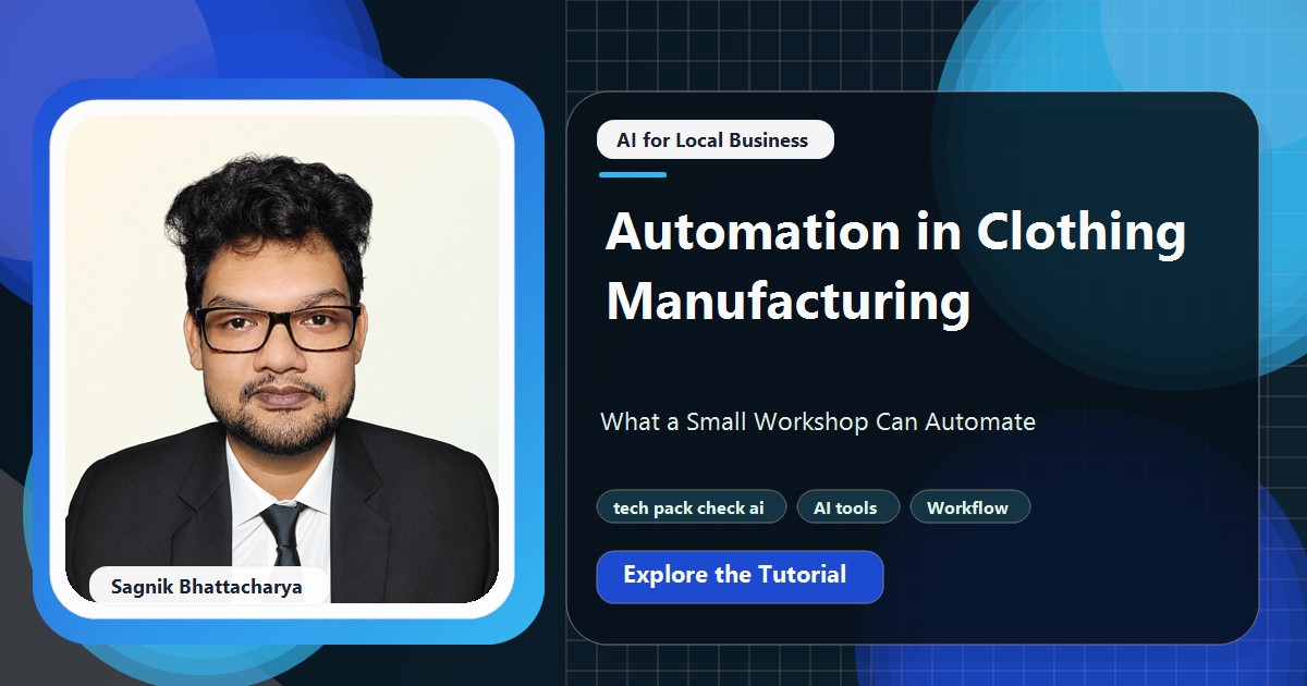 Coding Liquids tutorial cover featuring Sagnik Bhattacharya for Automation in Clothing Manufacturing: What a Small Workshop Can Automate.