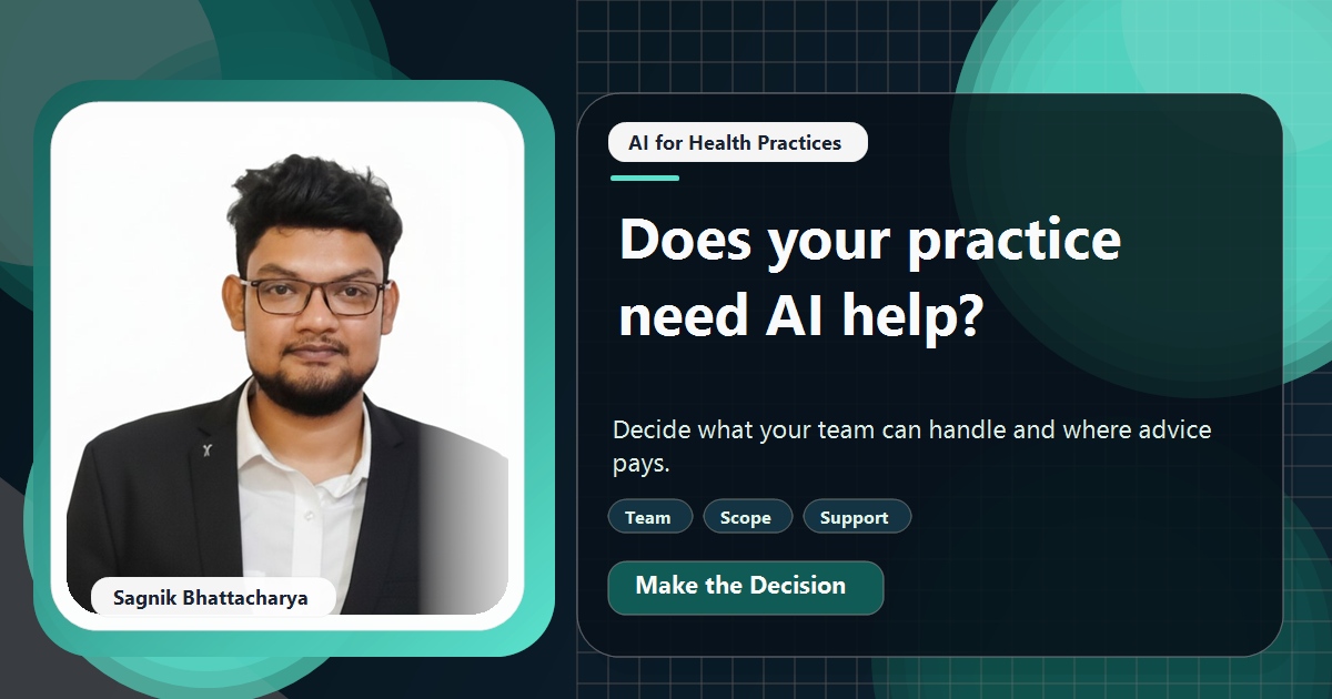 Coding Liquids tutorial cover featuring Sagnik Bhattacharya for Do Small Medical Practices Need an AI Consultant?