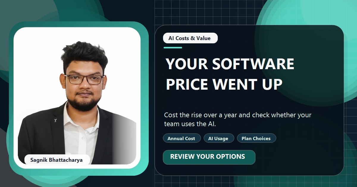 Coding Liquids tutorial cover featuring Sagnik Bhattacharya for Your Software Raised Its Price for AI: Keep, Downgrade or Switch?
