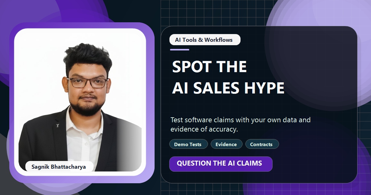 Coding Liquids tutorial cover featuring Sagnik Bhattacharya for AI Washing: How to Spot Software That Oversells Its AI.