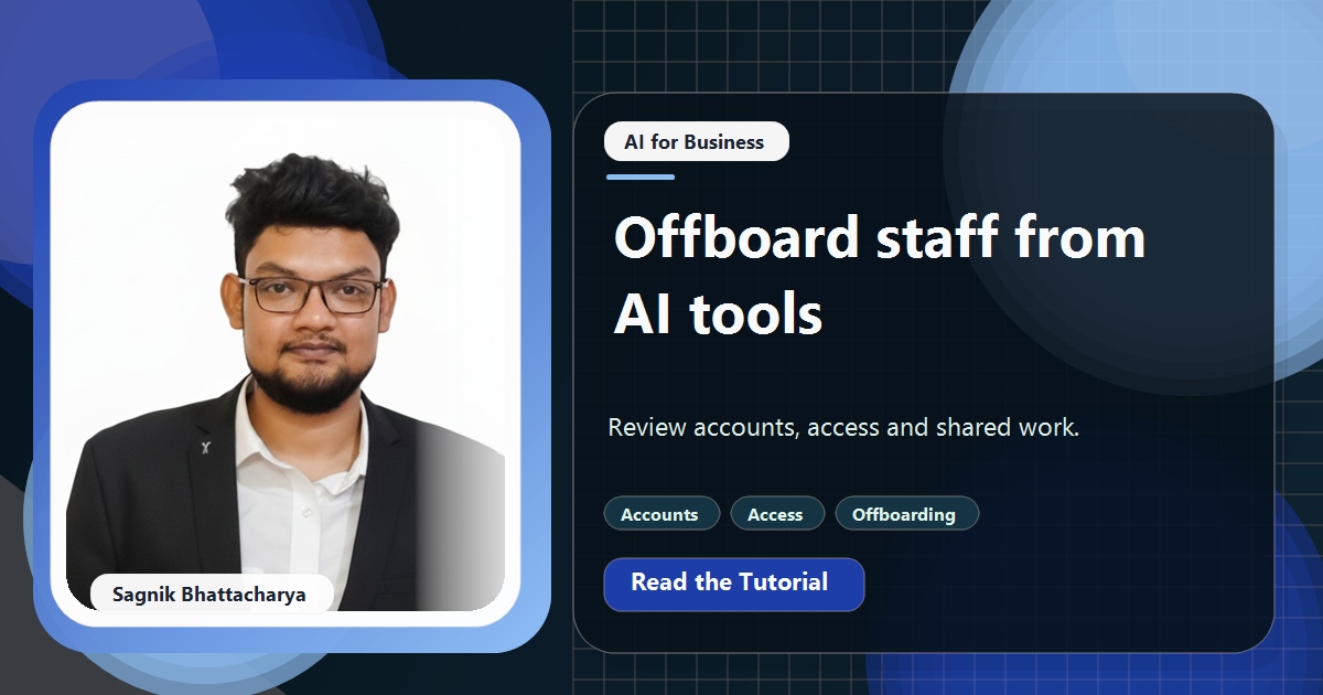 Coding Liquids tutorial cover featuring Sagnik Bhattacharya for Staff Offboarding Checklist for AI Tools and Shared Accounts.