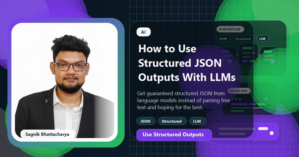 Coding Liquids blog cover featuring Sagnik Bhattacharya for using structured JSON outputs with LLMs.