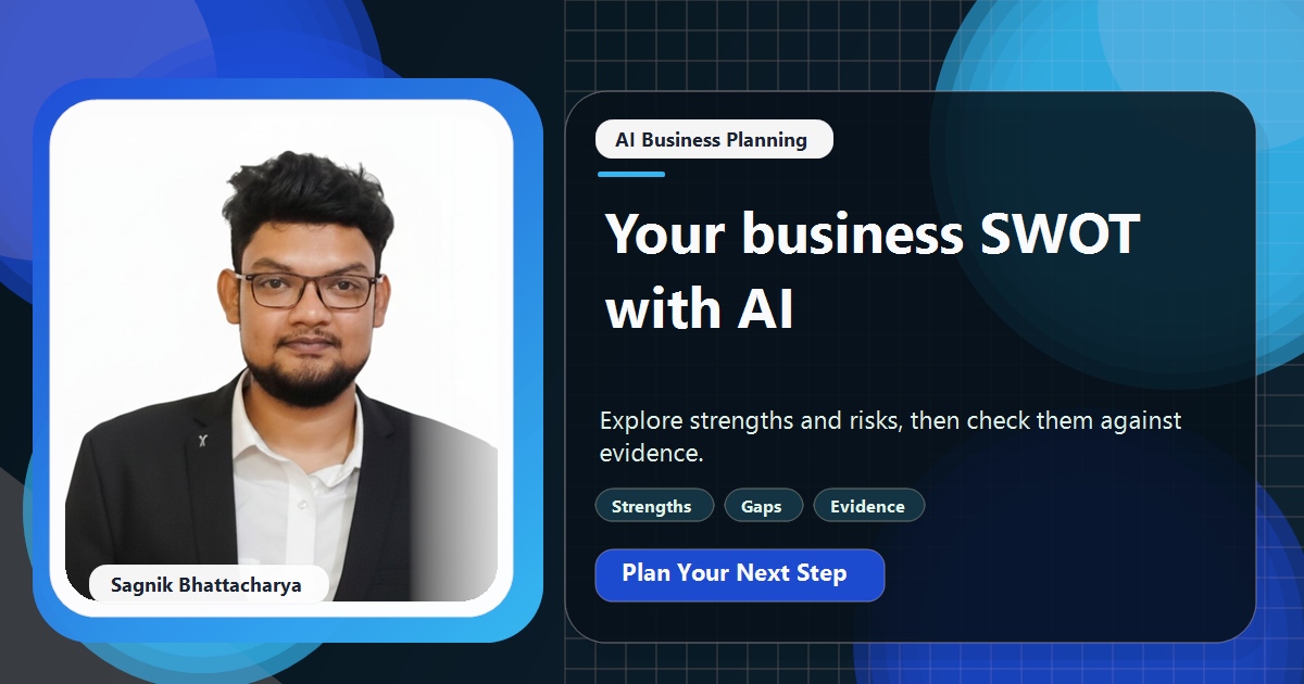 Coding Liquids tutorial cover featuring Sagnik Bhattacharya for How to Run a SWOT Analysis of Your Business With AI.