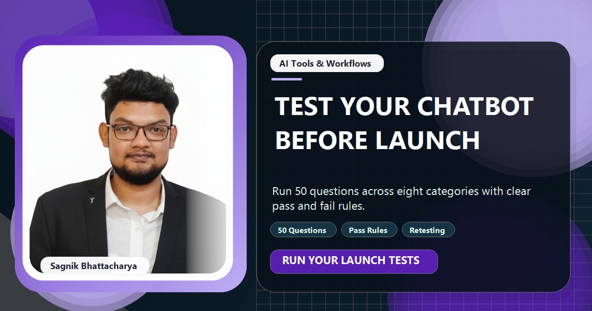 Coding Liquids tutorial cover featuring Sagnik Bhattacharya for How to Test a Customer Chatbot Before It Goes Live.