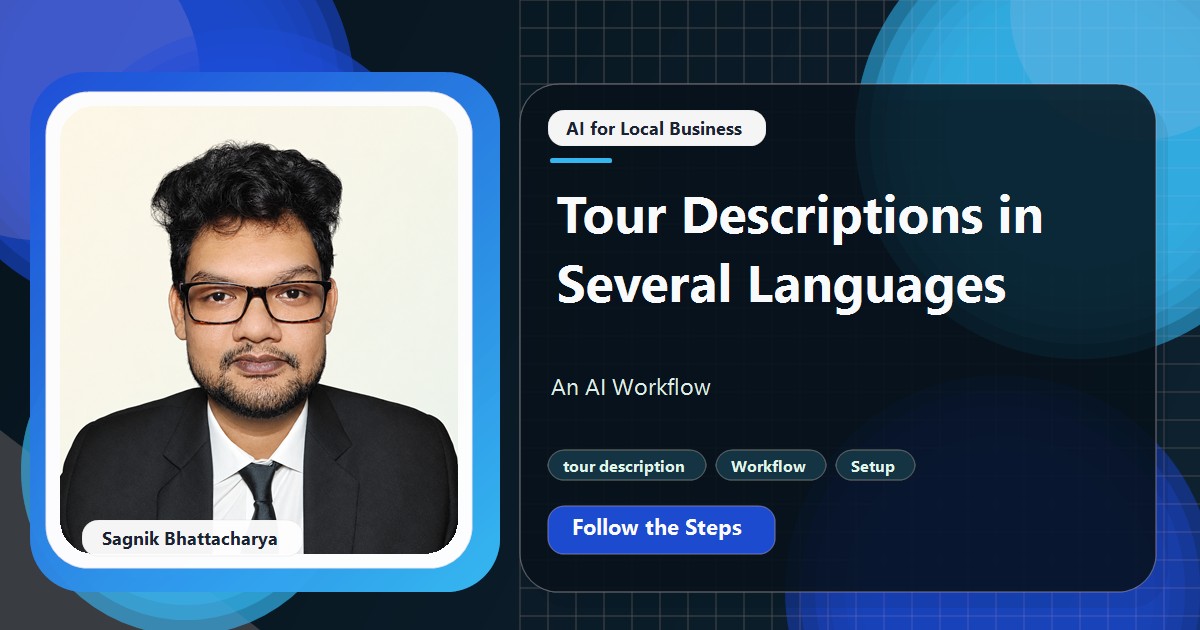 Coding Liquids tutorial cover featuring Sagnik Bhattacharya for Tour Descriptions in Several Languages: An AI Workflow.