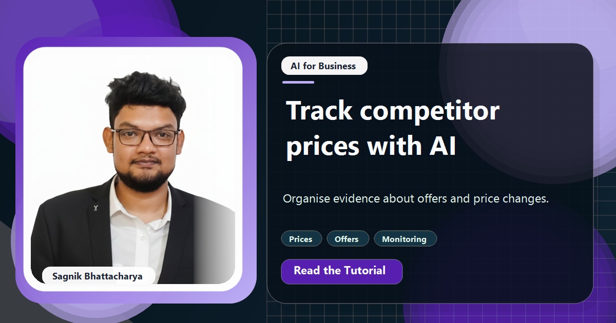 Coding Liquids tutorial cover featuring Sagnik Bhattacharya for How to Track Competitors' Prices and Offers With AI.