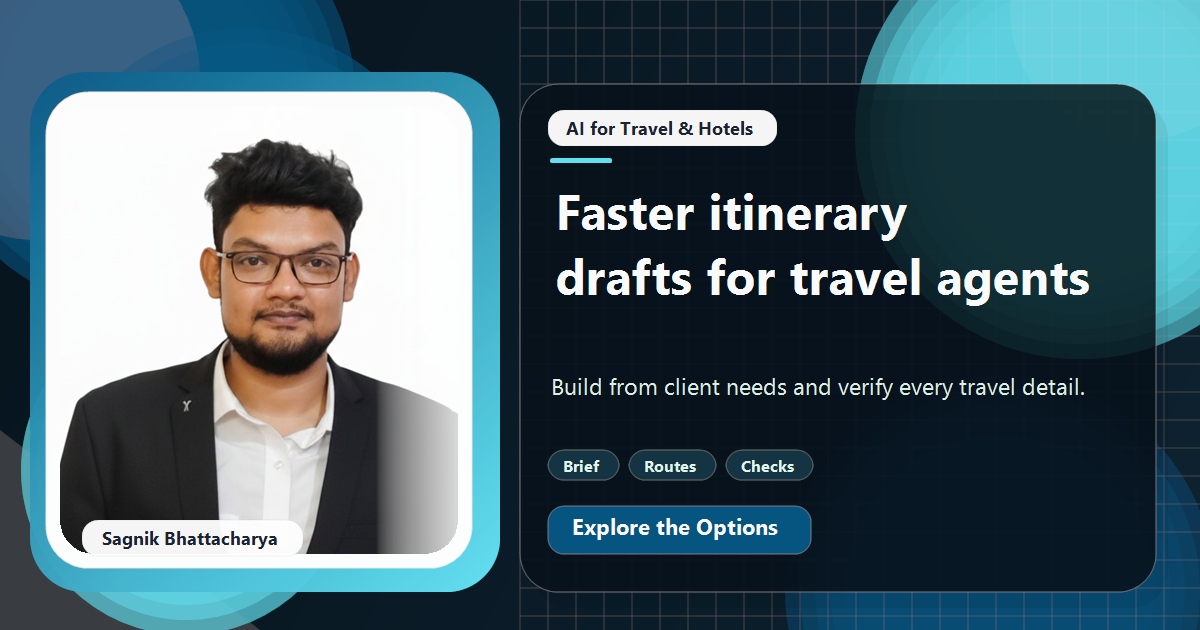 Coding Liquids tutorial cover featuring Sagnik Bhattacharya for How Independent Travel Agents Use AI to Draft Itineraries Faster.