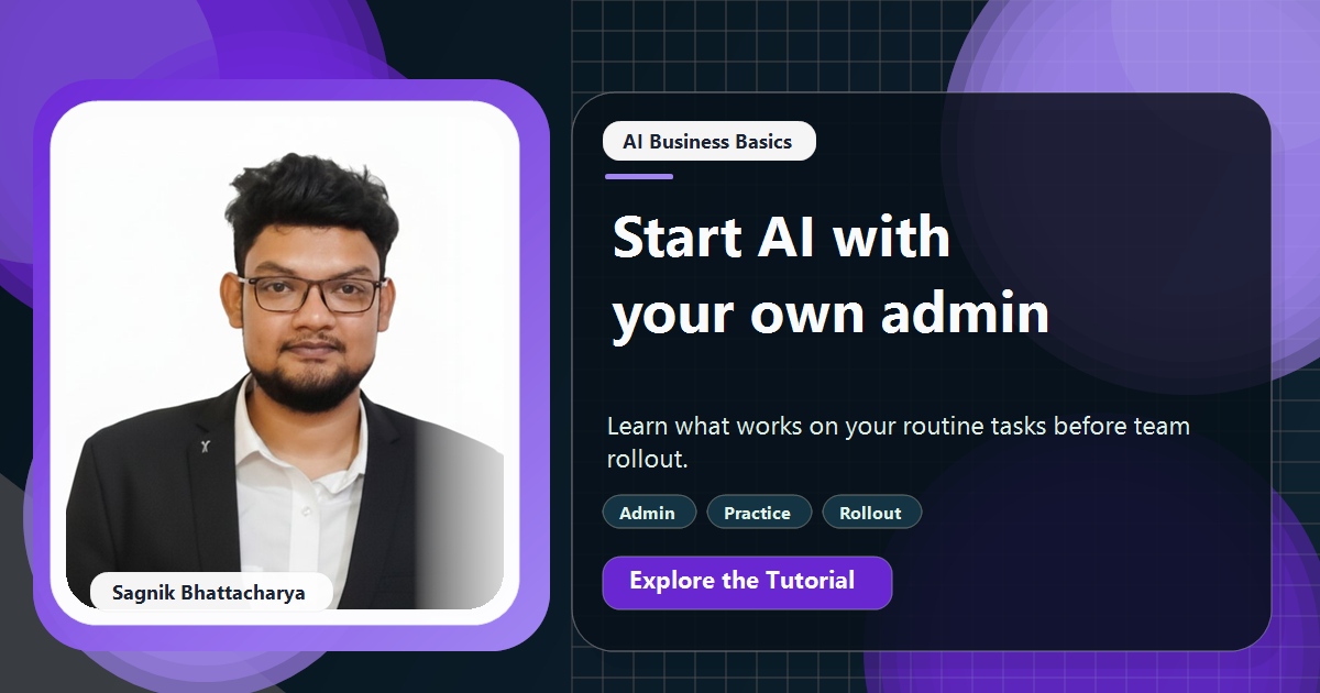 Coding Liquids tutorial cover featuring Sagnik Bhattacharya for How to Use AI on Your Own Admin First, Then Roll It Out.