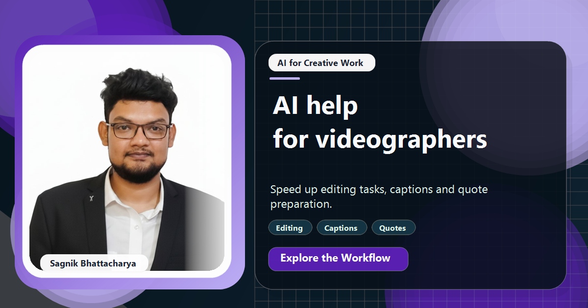 Coding Liquids tutorial cover featuring Sagnik Bhattacharya for How Videographers Use AI to Edit, Caption and Quote Faster.