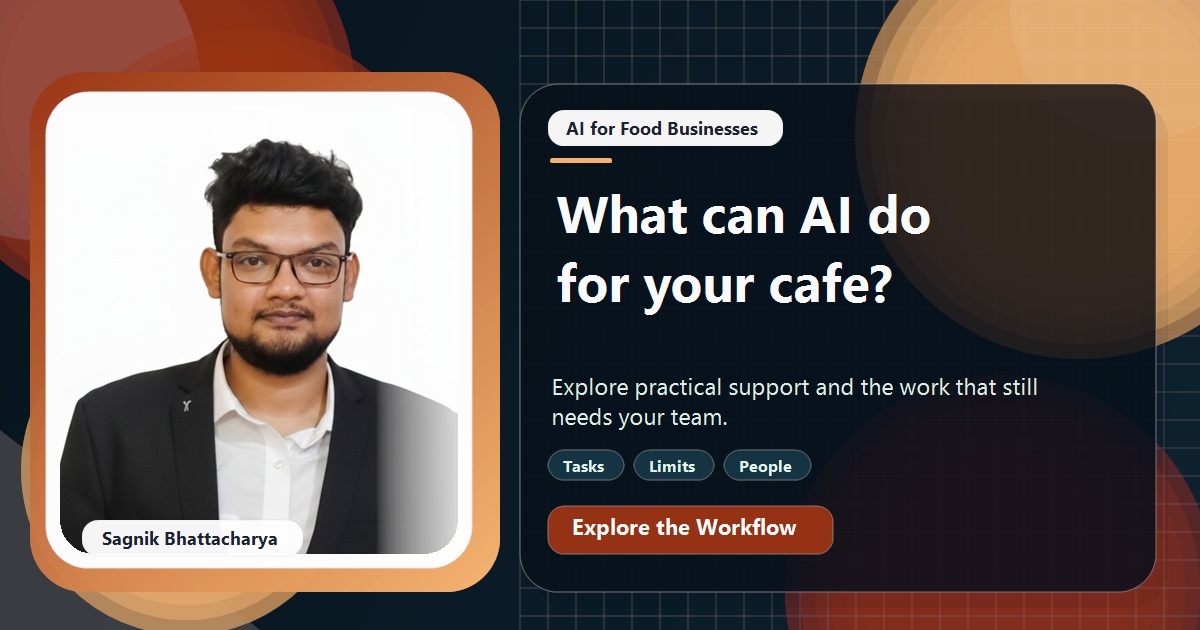 Coding Liquids tutorial cover featuring Sagnik Bhattacharya for What AI Can and Cannot Do for an Independent Café.