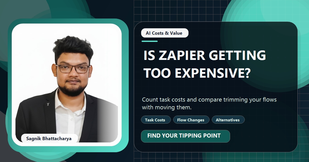 Coding Liquids tutorial cover featuring Sagnik Bhattacharya for When Does Zapier Get Too Expensive? Finding the Tipping Point.