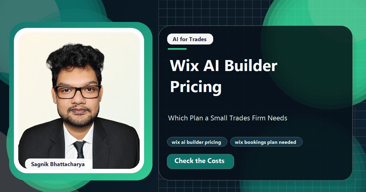 Coding Liquids tutorial cover featuring Sagnik Bhattacharya for Wix AI Builder Pricing: Which Plan a Small Trades Firm Needs.