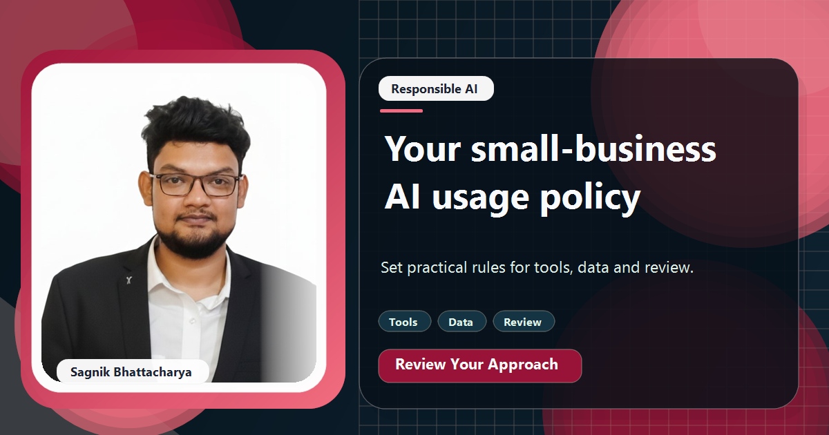 Coding Liquids tutorial cover featuring Sagnik Bhattacharya for How to Write an AI Usage Policy for Your Small Business.
